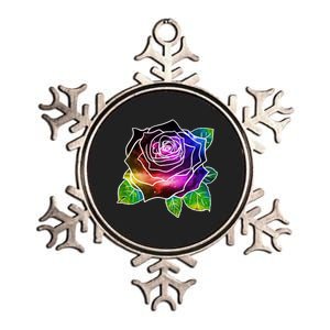 Rainbow Galaxy Floral Rose Metallic Star Ornament