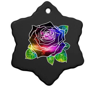 Rainbow Galaxy Floral Rose Ceramic Star Ornament