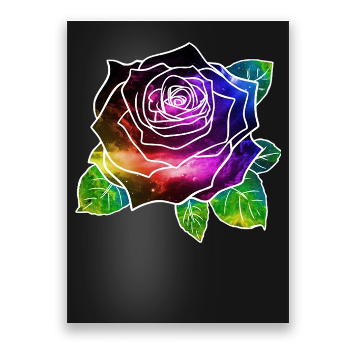 Rainbow Galaxy Floral Rose Poster