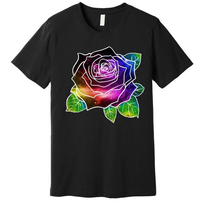 Rainbow Galaxy Floral Rose Premium T-Shirt