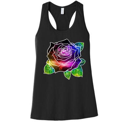 Rainbow Galaxy Floral Rose Women's Racerback Tank