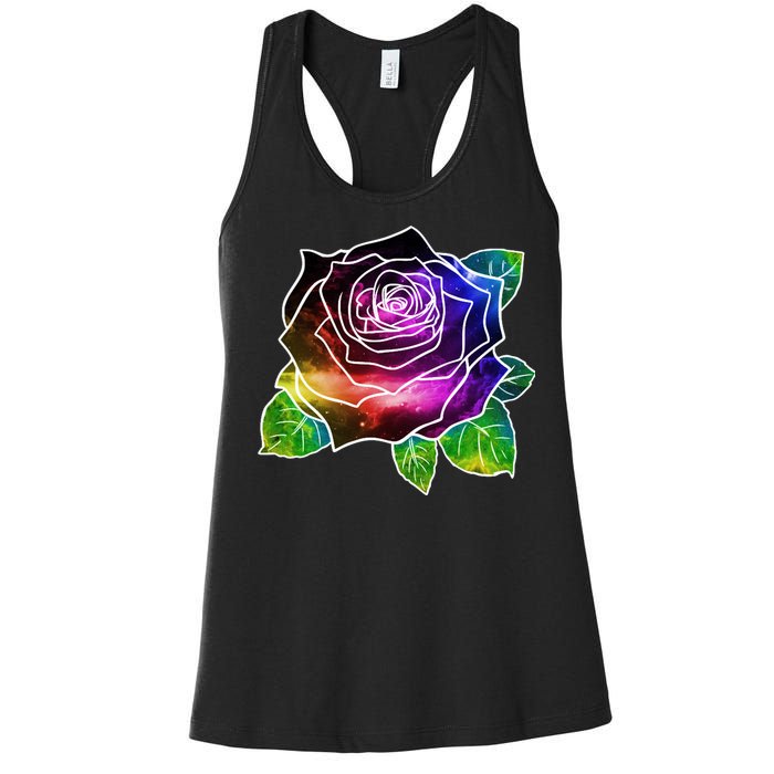 Rainbow Galaxy Floral Rose Women's Racerback Tank