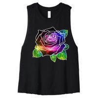 Rainbow Galaxy Floral Rose Women's Racerback Cropped Tank