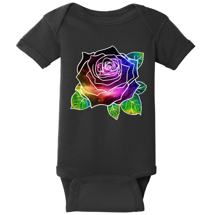 Rainbow Galaxy Floral Rose Baby Bodysuit