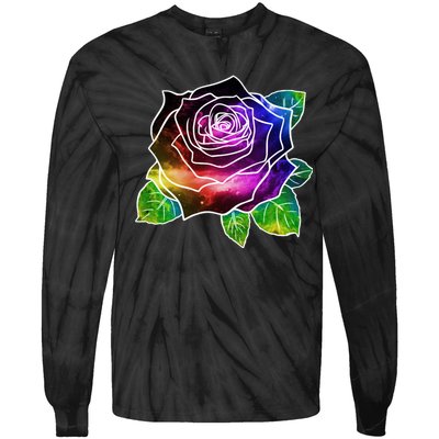 Rainbow Galaxy Floral Rose Tie-Dye Long Sleeve Shirt