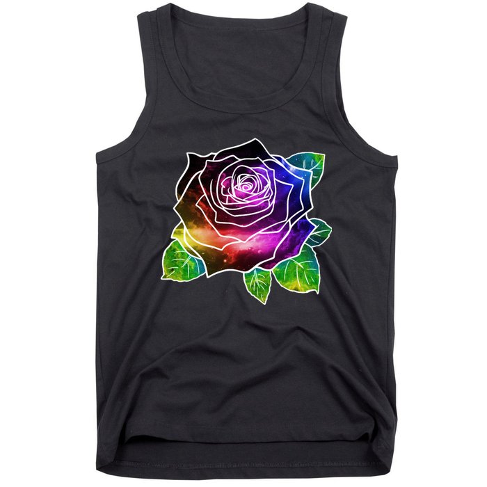 Rainbow Galaxy Floral Rose Tank Top