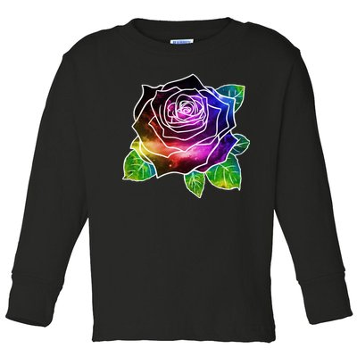 Rainbow Galaxy Floral Rose Toddler Long Sleeve Shirt