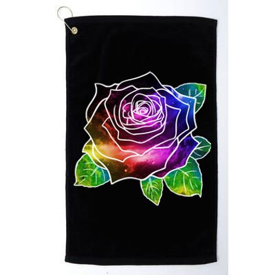 Rainbow Galaxy Floral Rose Platinum Collection Golf Towel