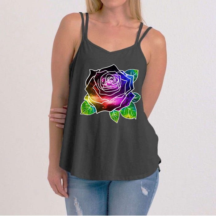 Rainbow Galaxy Floral Rose Women's Strappy Tank