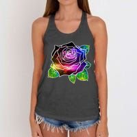 Rainbow Galaxy Floral Rose Women's Knotted Racerback Tank