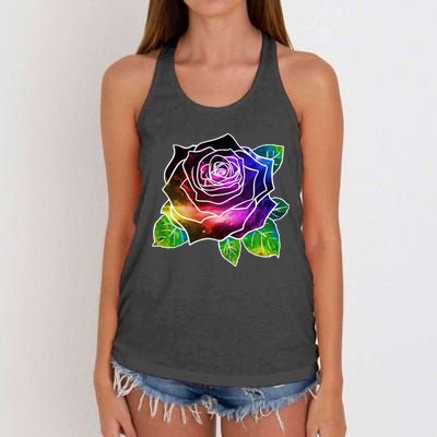 Rainbow Galaxy Floral Rose Women's Knotted Racerback Tank