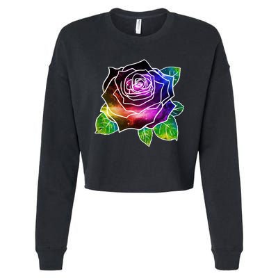 Rainbow Galaxy Floral Rose Cropped Pullover Crew