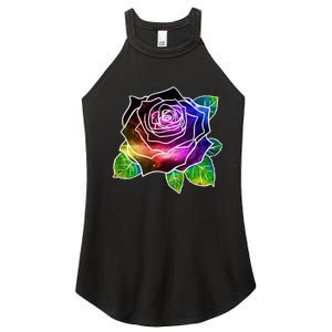 Rainbow Galaxy Floral Rose Women's Perfect Tri Rocker Tank