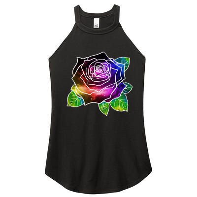 Rainbow Galaxy Floral Rose Women's Perfect Tri Rocker Tank