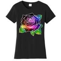 Rainbow Galaxy Floral Rose Women's T-Shirt