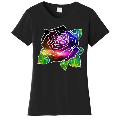 Rainbow Galaxy Floral Rose Women's T-Shirt