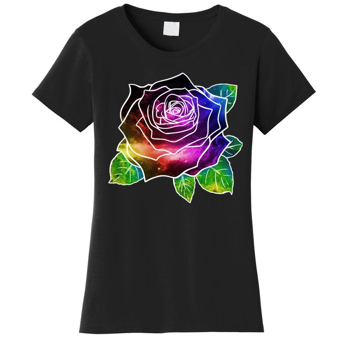 Rainbow Galaxy Floral Rose Women's T-Shirt