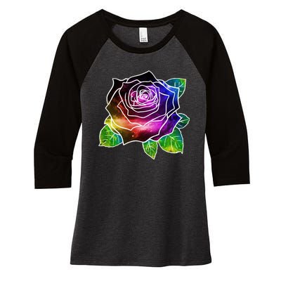 Rainbow Galaxy Floral Rose Women's Tri-Blend 3/4-Sleeve Raglan Shirt