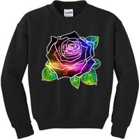 Rainbow Galaxy Floral Rose Kids Sweatshirt