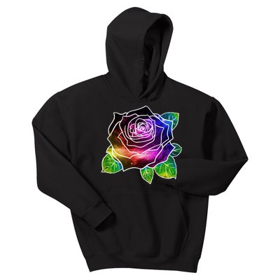 Rainbow Galaxy Floral Rose Kids Hoodie