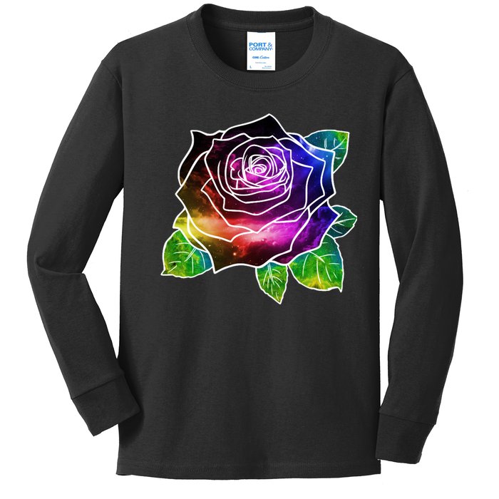 Rainbow Galaxy Floral Rose Kids Long Sleeve Shirt