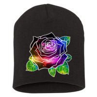 Rainbow Galaxy Floral Rose Short Acrylic Beanie