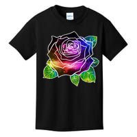 Rainbow Galaxy Floral Rose Kids T-Shirt