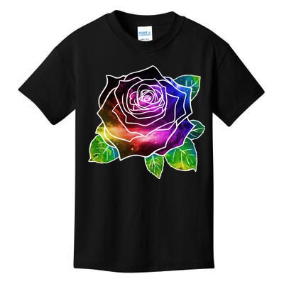 Rainbow Galaxy Floral Rose Kids T-Shirt