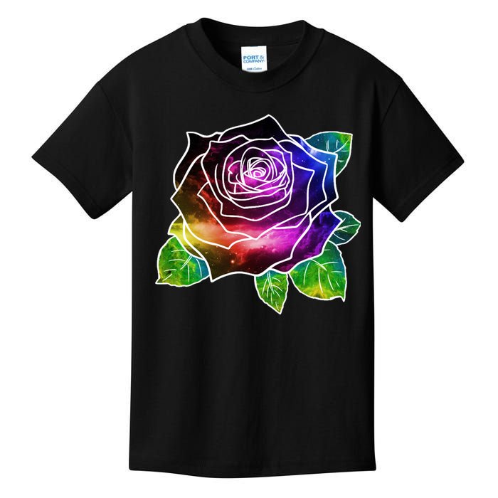 Rainbow Galaxy Floral Rose Kids T-Shirt