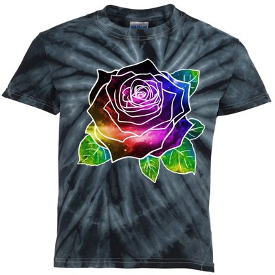 Rainbow Galaxy Floral Rose Kids Tie-Dye T-Shirt