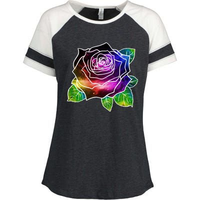 Rainbow Galaxy Floral Rose Enza Ladies Jersey Colorblock Tee