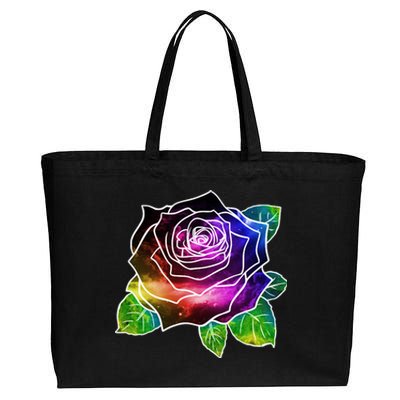 Rainbow Galaxy Floral Rose Cotton Canvas Jumbo Tote