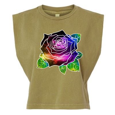 Rainbow Galaxy Floral Rose Garment-Dyed Women's Muscle Tee