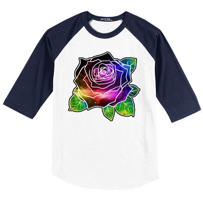 Rainbow Galaxy Floral Rose Baseball Sleeve Shirt