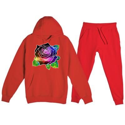 Rainbow Galaxy Floral Rose Premium Hooded Sweatsuit Set