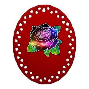 Rainbow Galaxy Floral Rose Ceramic Oval Ornament