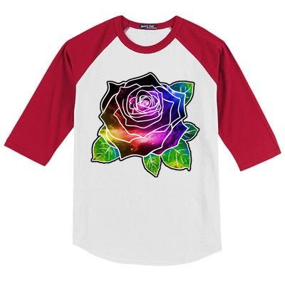 Rainbow Galaxy Floral Rose Kids Colorblock Raglan Jersey