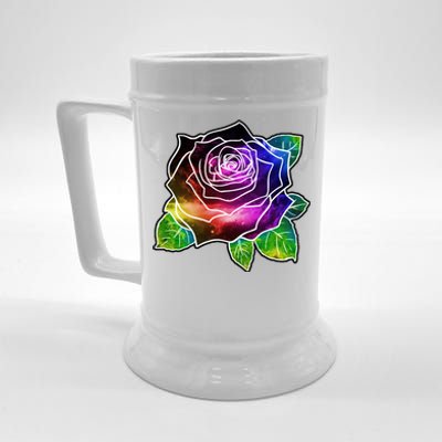 Rainbow Galaxy Floral Rose Beer Stein