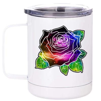 Rainbow Galaxy Floral Rose 12 oz Stainless Steel Tumbler Cup