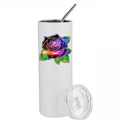 Rainbow Galaxy Floral Rose Stainless Steel Tumbler