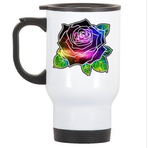 Rainbow Galaxy Floral Rose Stainless Steel Travel Mug