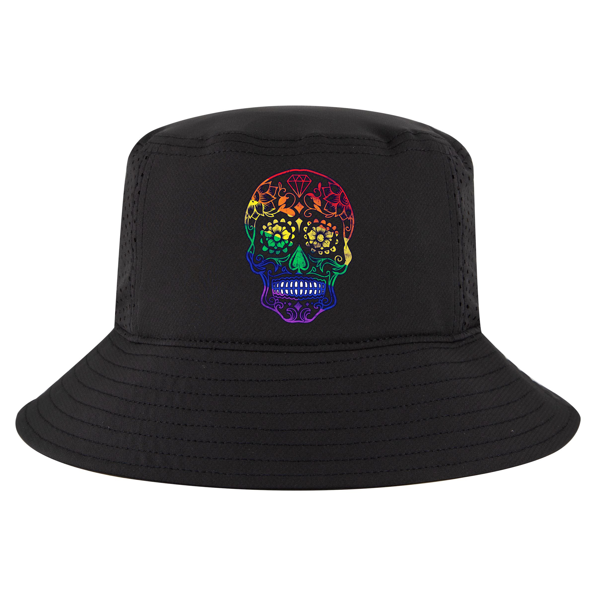 Rainbow Gay Pride Sugar Skull Cool Comfort Performance Bucket Hat