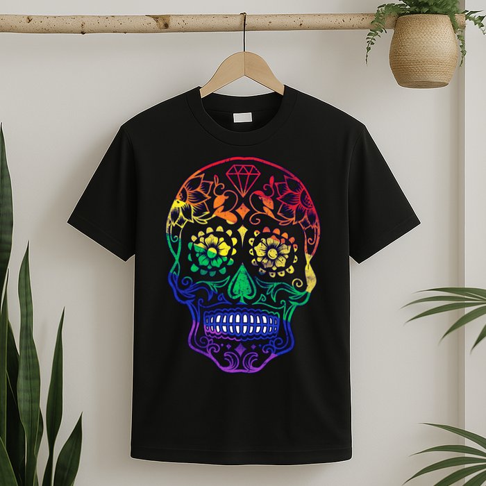 Rainbow Gay Pride Sugar Skull T-Shirt