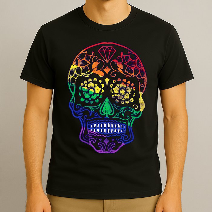 Rainbow Gay Pride Sugar Skull T-Shirt