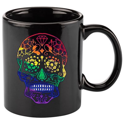 Rainbow Gay Pride Sugar Skull 11oz C Handle Ceramic Mug