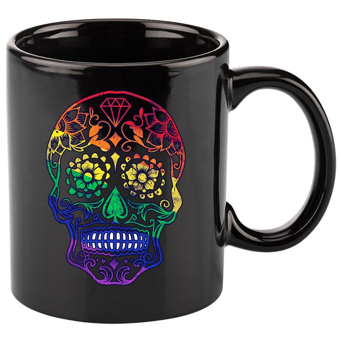 Rainbow Gay Pride Sugar Skull 11oz C Handle Ceramic Mug