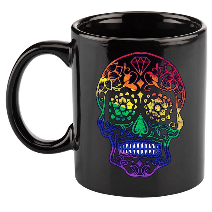 Rainbow Gay Pride Sugar Skull 11oz C Handle Ceramic Mug