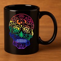 Rainbow Gay Pride Sugar Skull 11oz C Handle Ceramic Mug