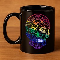 Rainbow Gay Pride Sugar Skull 11oz C Handle Ceramic Mug