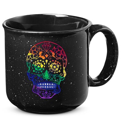 Rainbow Gay Pride Sugar Skull 15oz Campfire Ceramic Mug
